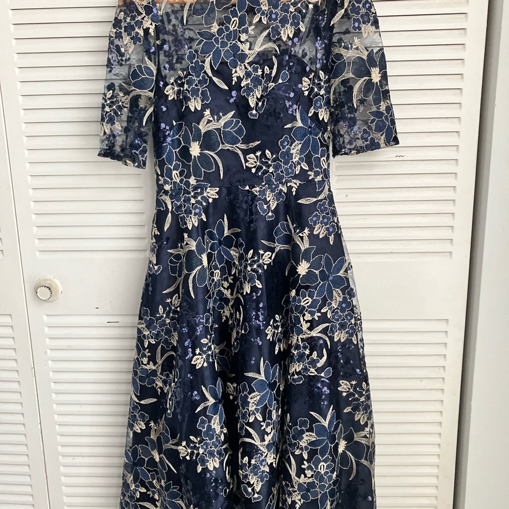 Eliza J Sequin Floral Embroidery Fit & Flare Cocktail Midi Dress